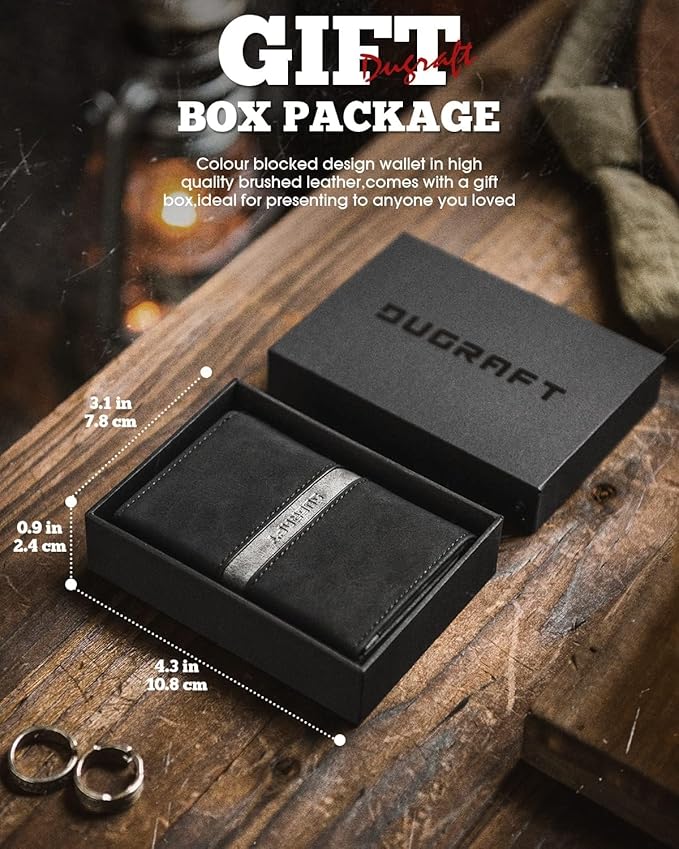 DUGRAFT Mens Wallet for Max.11 Cards with Pop Up Credit Card Ejector Case RFID Blocking, Bills/Cash Compartment and ID Window, Giftbox Packed, Black