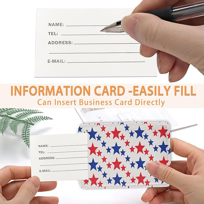 American Patriotic Stars Luggage Tags Bag Tag with Privacy Cover Name Id Card Stainless Steel Loop Suitcase Labels Pu Leather USA Flag Baggage Tags for Travel,2 Pcs
