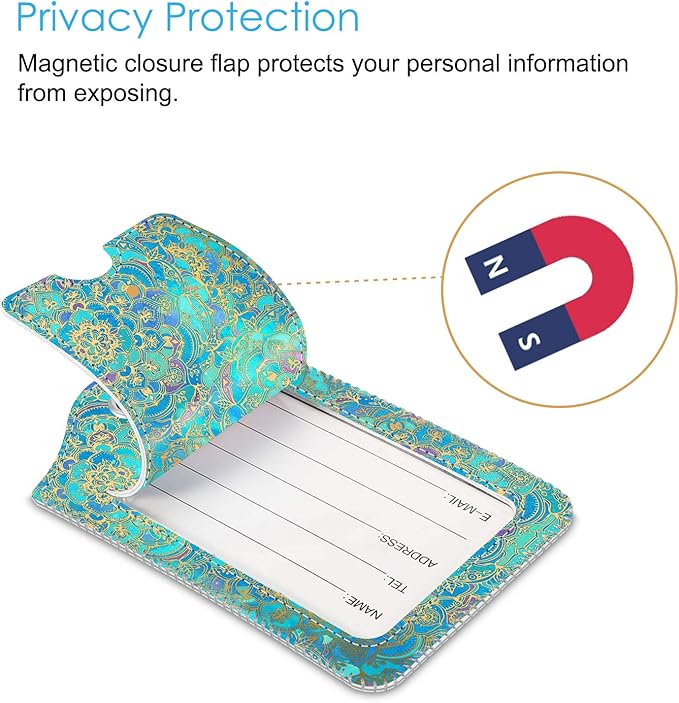 Fintie Luggage Tags, Privacy Cover ID Label with Stainless Steel Loop and Address Card for Travel Bag Suitcase - Glass Blue (2 Piece)