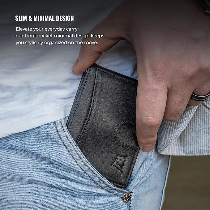 Kings Loot Custom Wallet for Men | Engraved Leather Slim Wallet with Money Clip | Personalized RFID Blocking Design | Minimalist & Stylish Wallets (Black)