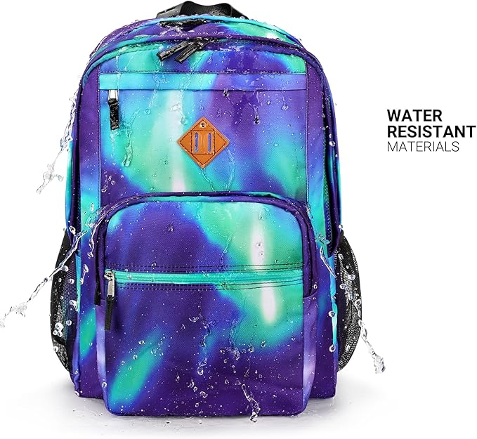 ZORFIN 26L Backpack for College, and Travel: Water Resistant Bookbag - Night Aurora SkyBlue