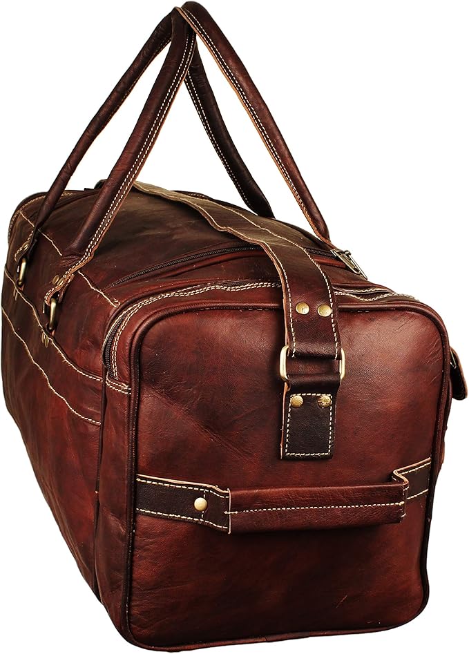 Men’s Gym Sports Overnight Weekender Bag Leather Travel Bags For Men Vintage Leather Duffle Bag Women Carry On Travel Holdall Bag 24 Inches