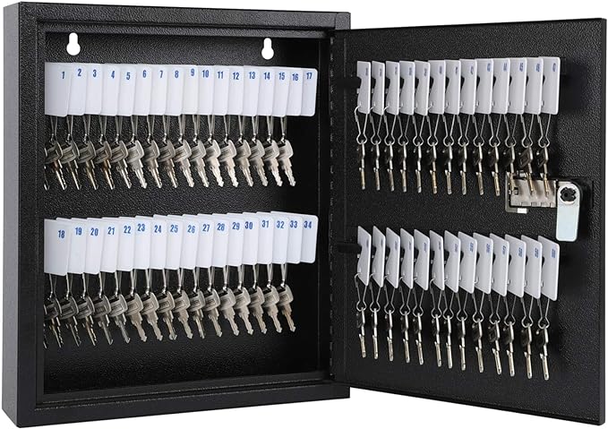KYODOLED 60-Key Storage Lock Box with Code, Wall Mount Combination Lock Box, Key Hooks & Labels, Black