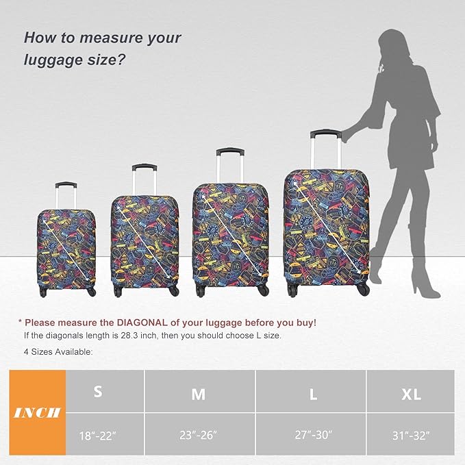 Explore Land Travel Luggage Cover Suitcase Protector Fits 31-32 Inch Case (Stamp, XL)