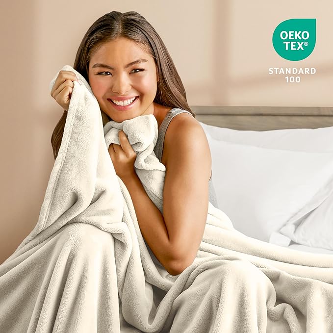 Bare Home Fleece Blanket - Throw/Travel - Ultra-Soft Lightweight for Bed, Sofa, and Couch - Luxury Microplush - Cozy Warm Blanket (Throw/Travel, Oyster)