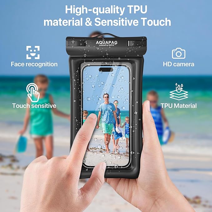 NEPHI IPX8 Floating Waterproof Phone Pouch 2 Pack-Up to 8.0"，Floating Phone Case for iPhone Andriod, Dry Bags for Vacation Beach Pool Kayak Cruise Travel Essentials (Black White 2 Pack)