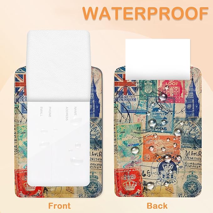 Retro Wanderlust Stamps 3 PCS PU Leather Luggage Tags for Suitcase, Luggage Tag with Privacy Flap, Name ID Label and Metal Loop for Women Men Baggage Handbag School Bag Backpack