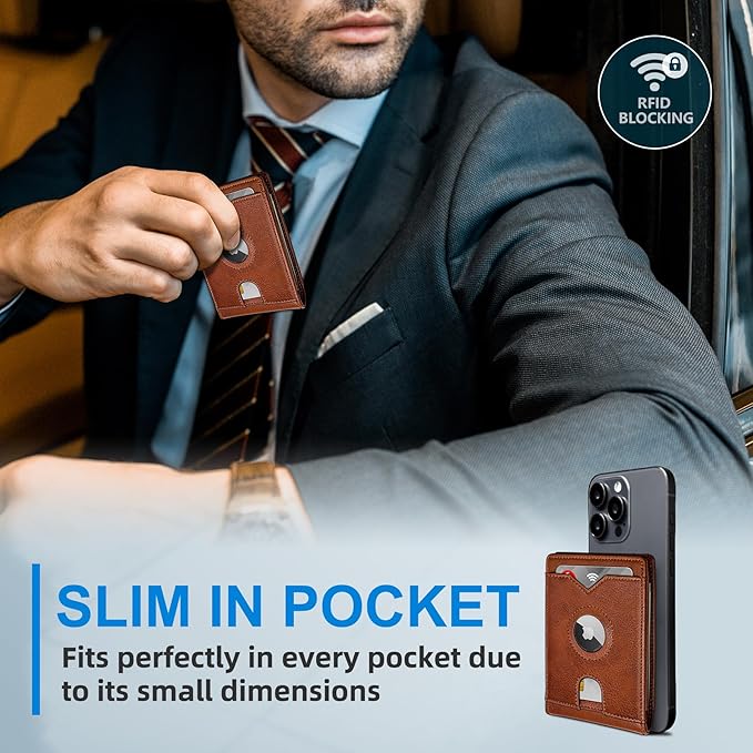 Airtag Wallet for Men,with Cash Pocket 2 ID Window 13 Cards,Slim Leather Wallet Front Pocket Card Holder RFID Blocking with Gift Box