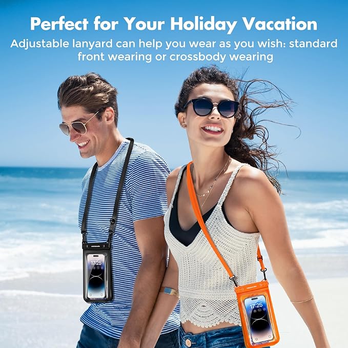 UNBREAKcable IPX8 Waterproof Phone Pouch 2-Pack, Double Space Waterproof Phone Case for iPhone 15 16 Pro Max up to 7", Cellphone Dry Bag with Lanyard for Vacation Beach Kayak Cruise Travel Essentials