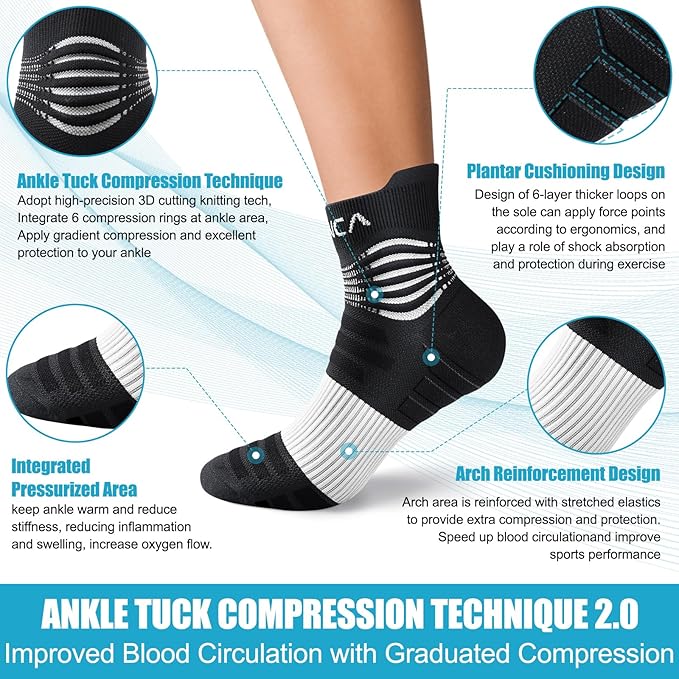 NEENCA Professional Compression Socks, Medical Athletic Ankle Socks for Injury Recovery & Pain Relief, Sports Protection, Circulation —1 Pair, 20-30 mmhg