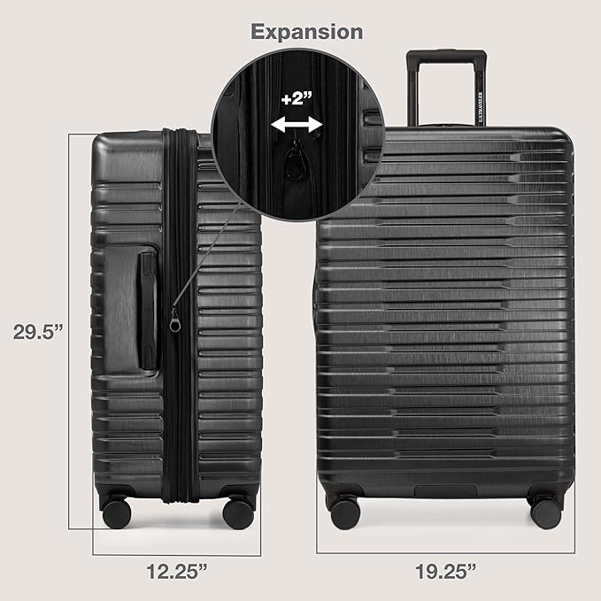 U.S. Traveler Boren Polycarbonate Hardside Rugged Travel Suitcase Luggage with 8 Spinner Wheels, Aluminum Handle, Black, 2-Piece Set, USB Port in Carry-On