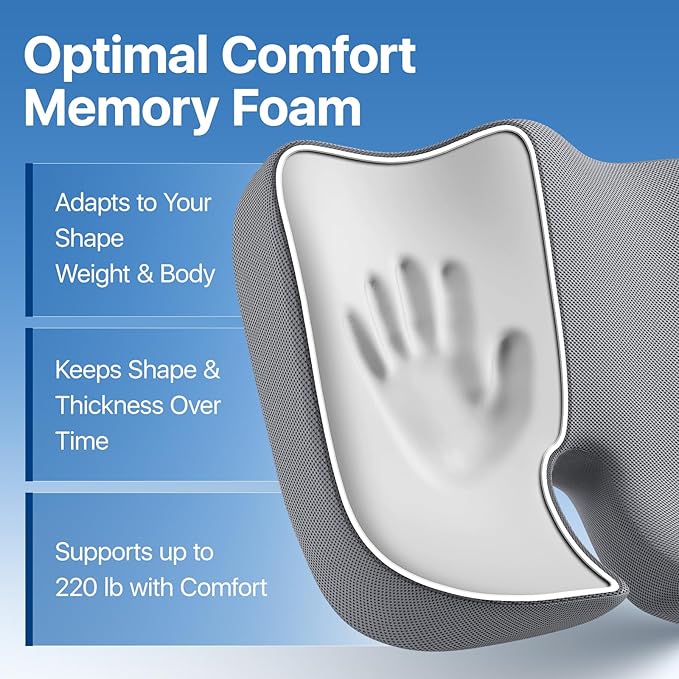 Seat Cushion, Extra Large Memory Foam Cushion for Office Chair Cushions, Ergonomic Cushions Pad Pillow for Pressure Relief Sciatica & Pain Relief for Long Sitting, Grey