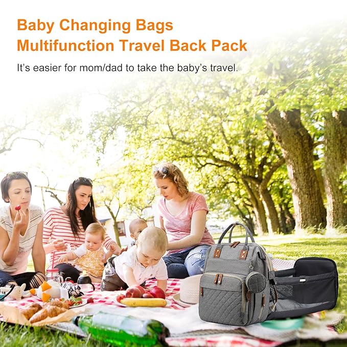 Diaper Bag, Backpack with Changing Station, Waterproof Baby Bag for Boys & Girls, USB Charging Port for Parents, Travel Backpack Baby Essentials & Lovely Baby Shower Gifts, Grey