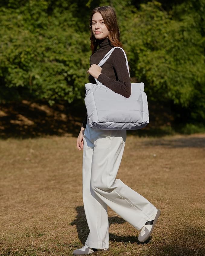 BAGSMART Tote Bag for Women, Lightweight Puffy Tote Bag with Compartments Shoulder Bag Handbag for Travel, Work, Gym,