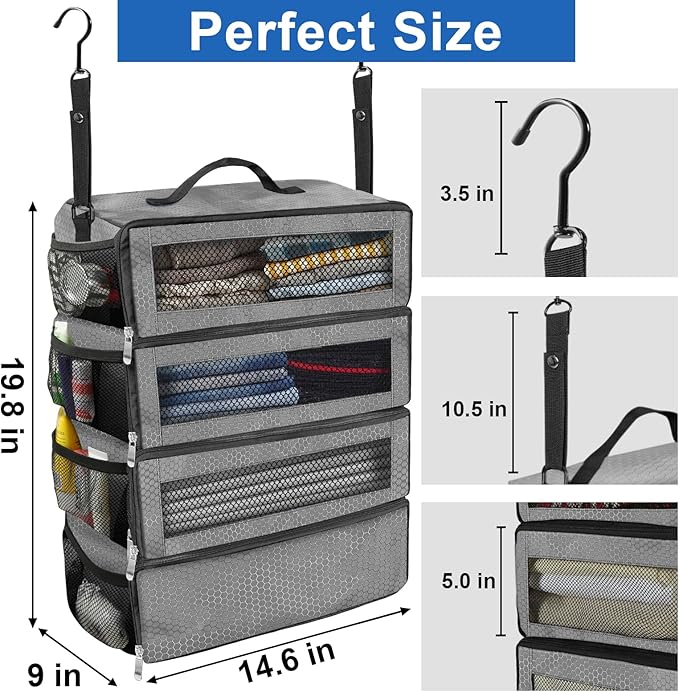 Suitcase Organizer, Travel Luggage Organizer Portable Hanging Travel Shelves Collapsible Hanging Packing Cubes for Carry on Suitcase
