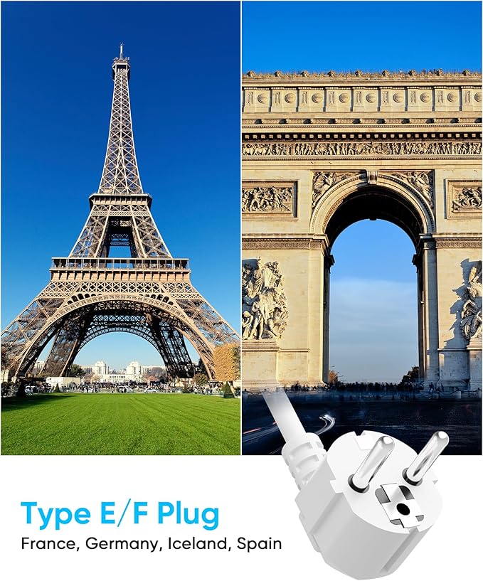 European Travel Plug Adapter, Olcorife US to Europe Type E/F Plug Adapter, International Power Strip with 8 Outlets and 4 USB(1 USB-C), 5 FT Cord for Germany France Iceland Spain