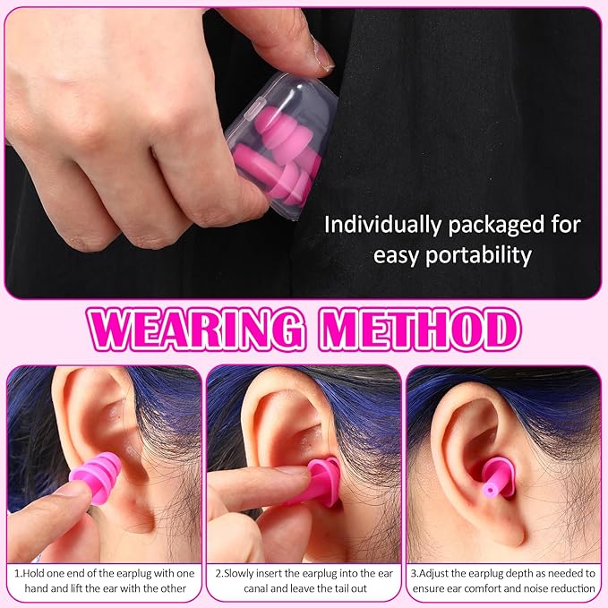 TrelaCo 100 Pairs Ear Plugs Bulk, NRR 29dB Reusable Silicone Ear Plugs with Plastic Cases Soft Foam for Sleeping Noise Cancelling for Concerts Shooting Swimming Noise Reduction(Pink)