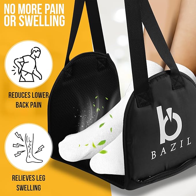 BAZIL Airplane Foot Hammock - Portable and Adjustable Foot Hammock - Airplane Travel Essential for Relaxing Your Journey - Footrest for Car and Office Use