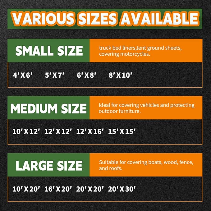 10x20 Feet Tarp Waterproof,9Mil Thick,Finished Size Tarps,UV Resistant,Durable,Multipurpose Poly Tarp Cover with Metal Grommets and Reinforced Edges,Green/Black by RAINDEWAY