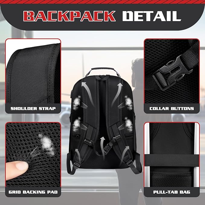 Extra Large 55L Travel Backpack, 18 inch Laptop Bag for Men, TSA Approved Heavy Duty with USB Charging Port, Anti Theft Rucksack for Business Work College, Black