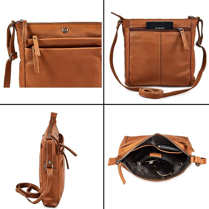Small Soft Genuine Leather Crossbody Purse Women’s Sling Crossover Shoulder Travel Handbag with Triple Zipper