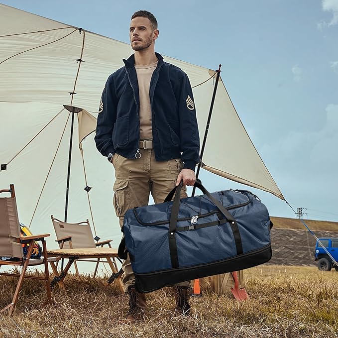 CONTAIL 32" Soft-Sided Rolling Duffle Bag with 2 Wheels,Expandable from 110L to 140L, Foldable Travel Duffel with Multiple Compartments,Navy
