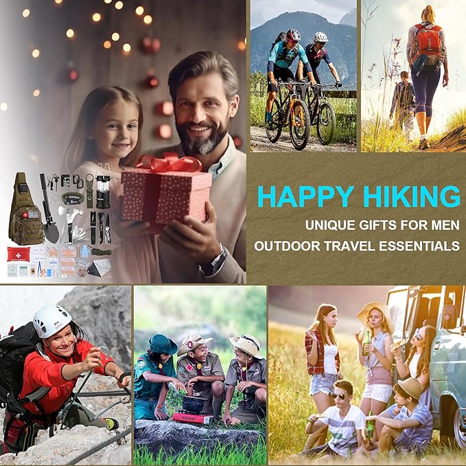 Survival Kit, Gifts for Christmas Men, Women, 251pcs Emergency Survival Gear and Supplies Equipment, First Aid Kit with Crossbody Bag, Camping Essentials for Earthquake, Hiking, Outdoor Adventure