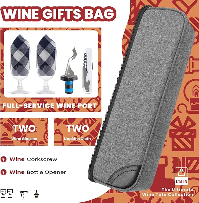 ALLCAMP Wine Tote Bag with Cooler Compartment，Picnic Set Carrying Two Sets of Tableware（Gray）