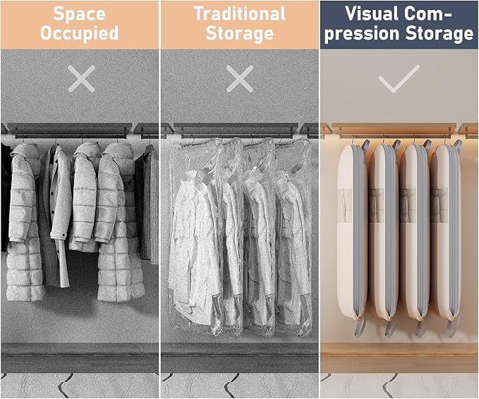 DIMJ 2 Pack 43" Space Saving Garment Bags for Hanging Clothes With Compression Zipper Carry Handles and Window, Washable Suit Bag for Dress, Clothes, Coats, Down Jacket, Closet, Moving, Travel