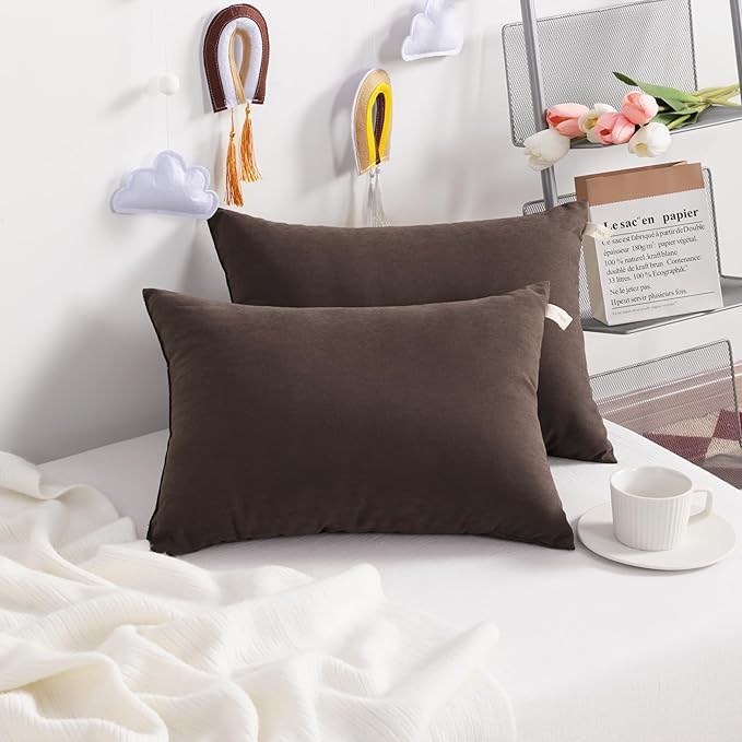 NTBAY Toddler Pillows, Down Alternative 13"x18" Pillows, Machine Washable - Soft and Breathable Travel Small Pillows for Sleeping, Ideal for Daycare, Crib, Cot, Dark Brown