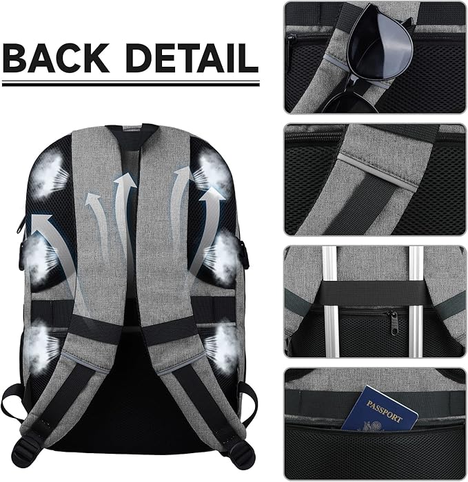 Lapsouno Extra Large Laptop Backpack, 17 Inch Carry on Travel Backpack, Anti-Theft College School Computer Bag with USB Port, Gift for Men Women, Grey