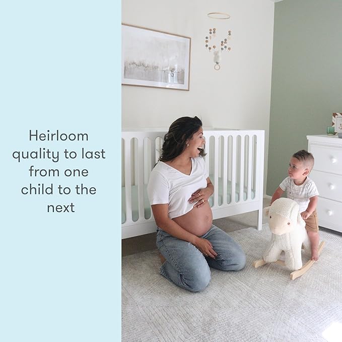 Newton Baby Galileo Standard Crib, Solid Beech Wood in White Color, 3-in-1 Convertible Crib with Toddler Bed Conversion Kit, Ultra-Safe Non-Toxic Finish