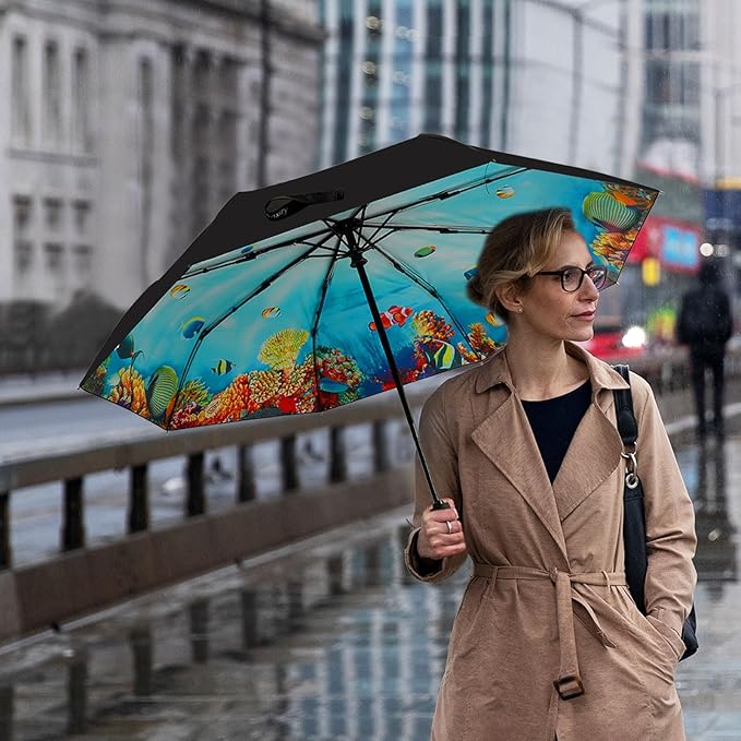 LLanxiry Compact Travel Umbrella, Mini Windproof Umbrellas for Rain & Sun, Small Lightweight Outdoor UV Umbrella, Portable Folding Umbrellas for Travel