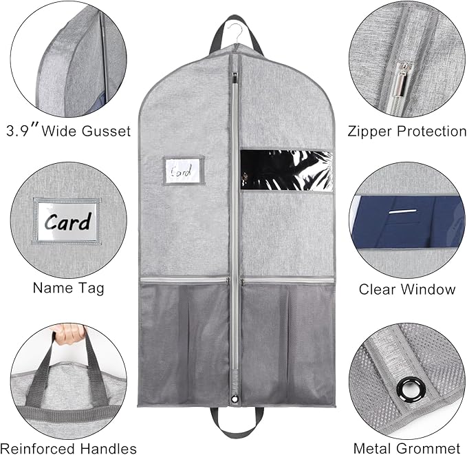Zilink Heavy Duty Garment Bags for Travel 43”Suit Bags for Hanging Clothes Waterproof Gusseted Suit Cover Bags for Closet Storage with Handles for Suits Coats Jackets Dresses, Set of 2