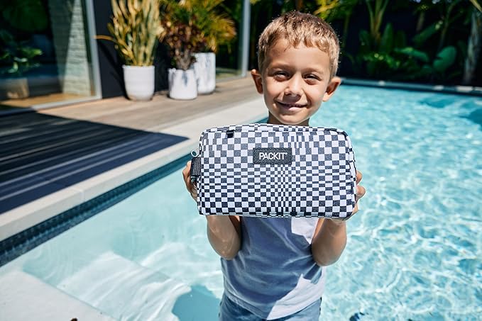 PackIt® Freezable Snack Box, Checked Out, Built with ECOFREEZE Technology, Collapsible, Reusable, Zip Closure with Buckle Handle, Designed For Work Snacks, Fresh Snacks On the Go, Adults, and All Ages
