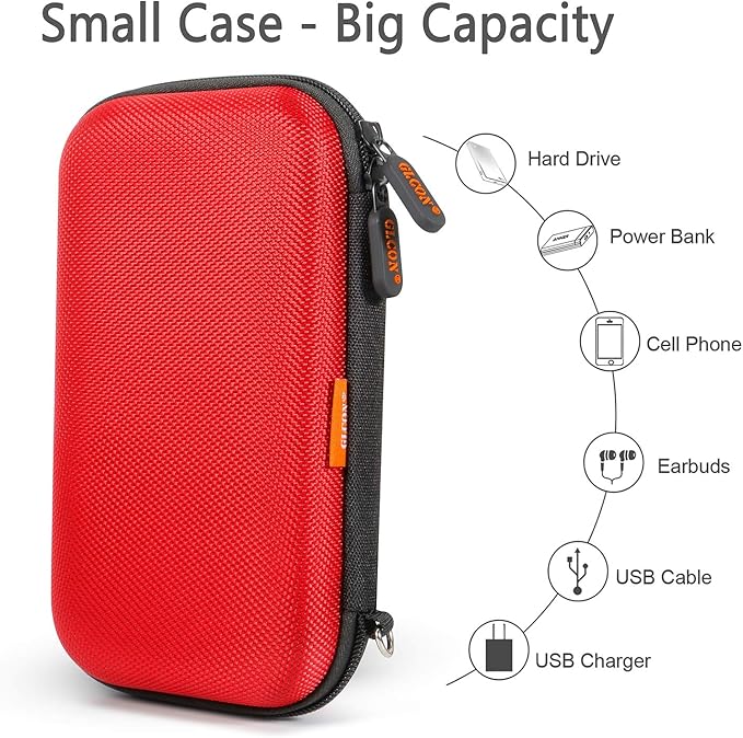 External Hard Drive Case - GLCON Shockproof EVA Carrying Case for WD My Passport Element Seagate Expansion Backup Toshiba 1TB 2TB 4TB - High Protection Portable Travel Electronic Power Bank Bag (Red)