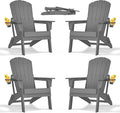 Folding Adirondack Chair - Extended Ergonomic Backrest, Cup Holder - Easy Assembly - Durable HDPE Plastic, Weather Resistant & Maintenance-Free - Lawn, Patio, Deck Supports 380lbs Grey
