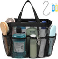 F-color Mesh Shower Caddy Portable with 2 Pack Name Tags, Upgrade Deeper 7 Pockets Shower Bag Tote for College Dorm Room Toiletry Bathroom Essentials Gym Camp Quick Dry 2 handles with S Hook, Black