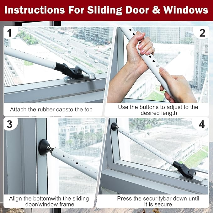 Sliding Door Security Bar, 3 Pack Adjustable Heavy Duty Sliding Door Lock Bar with Removable Y-Head, Non-Slip Base, Length Adjustment Pin for Home, Apartment, Travel (400 Lbs Capacity)