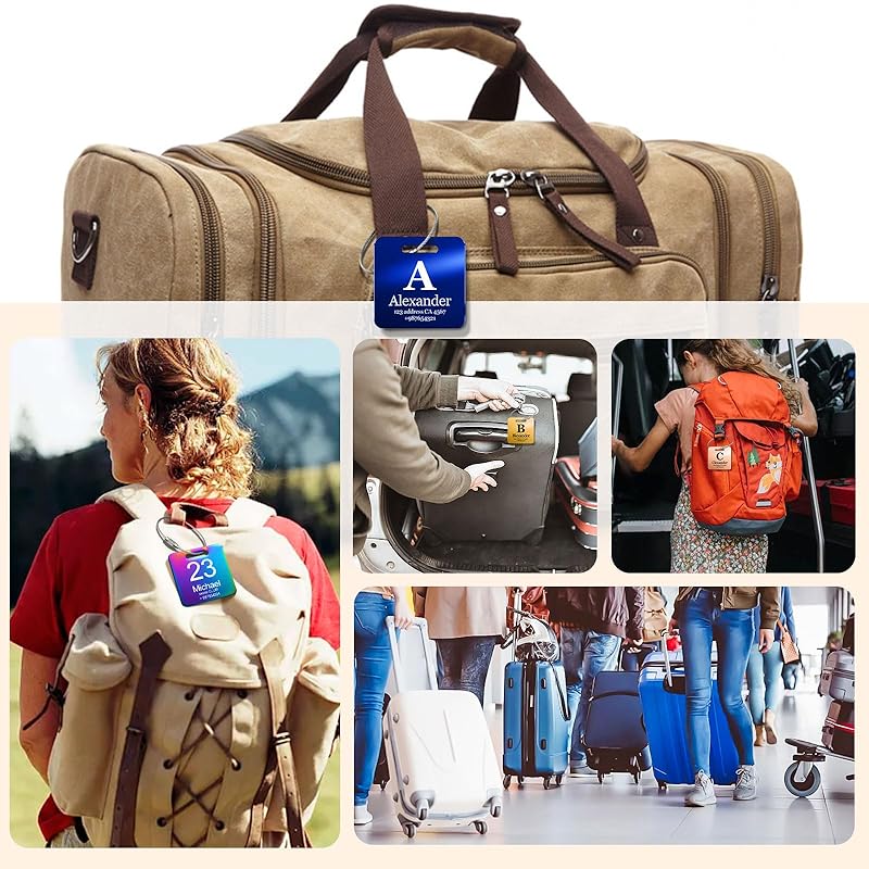 Customized Stainless Steel Luggage Tags: Personalize Your Suitcases, Backpacks, and Bags with Your Text - Custom Initial Text Name ID,Number(4 Pack)