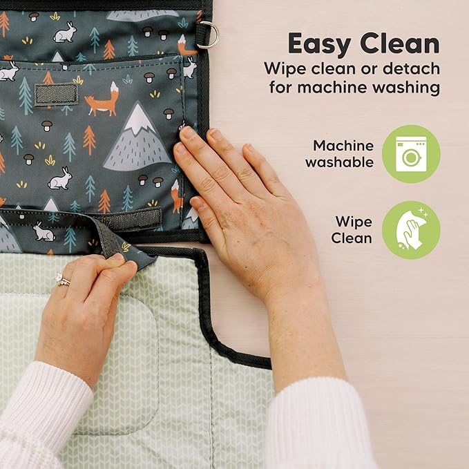 KeaBabies Portable Diaper Changing Pad - Large Waterproof Baby Changing Mat, Compact Travel Diaper Clutch, Functional Pockets Fit Newborn Essentials, Wipeable & Padded Baby Changer (Acacia)