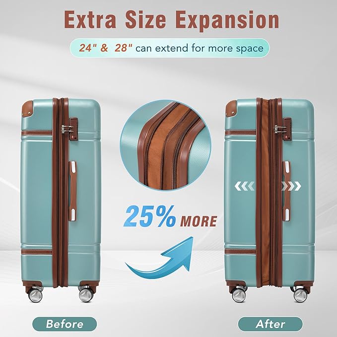 Merax Suitcase Set 24 inches Expandable Luggage with TSA Lock Spinner Wheels Hardshell Lightweight Vintage Luggage with Travel Bag,Green