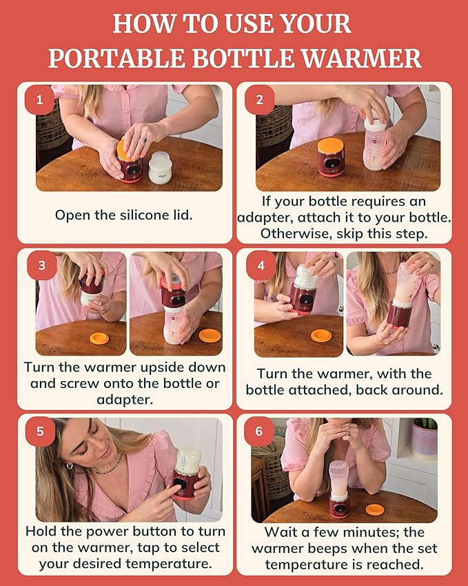Portable Bottle Warmer - On The Go & for Travel - Baby Bottle, Breastmilk & Formula - Battery Powered & Operated, Cordless - Fits Dr Brown, Comotomo & Others