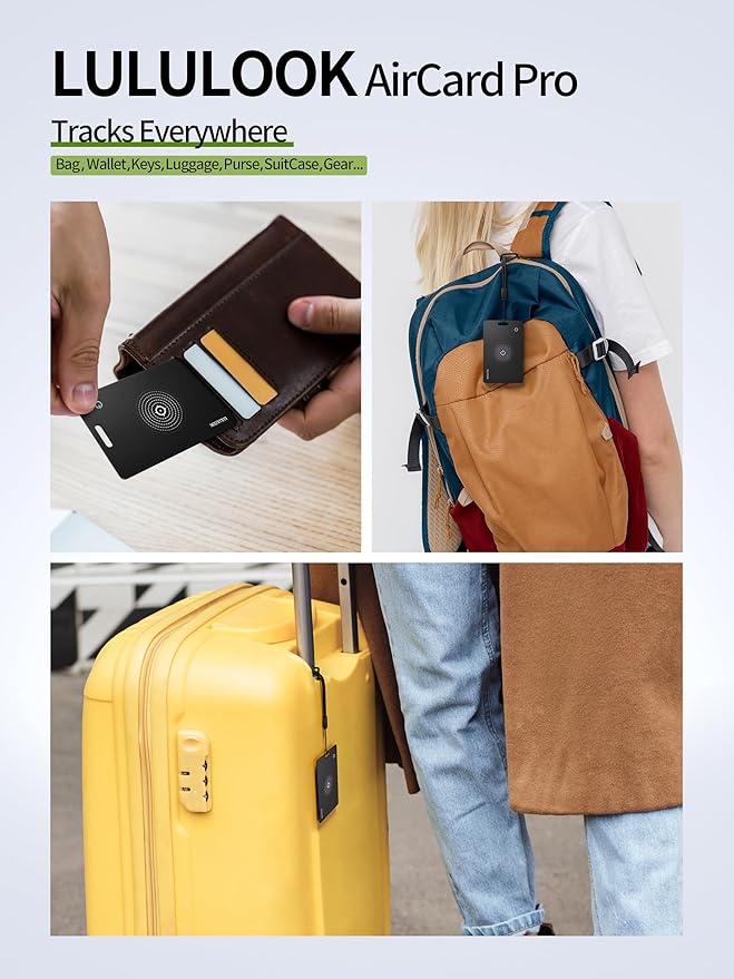 LULULOOK Wallet Tracker Card, Ultra Slim Airtag Wallet Works with Apple Find My (iOS Only), Wireless Rechargeable GPS Smartcard Tracker for Luggage, Tags, Passport, Purse, IP68 Waterproof, 3Pack