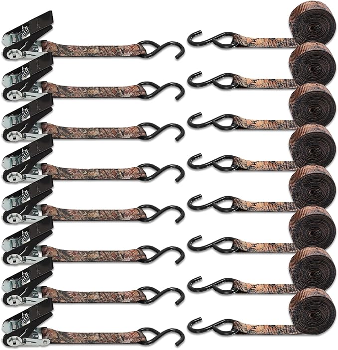 XSTRAP STANDARD Ratchet Tie Down Straps - 8PK - 1'' x 10 ft - 900 LB Break Strength Cargo Straps for Moving Appliances, Lawn Equipment, Motorcycle (Camouflage2)