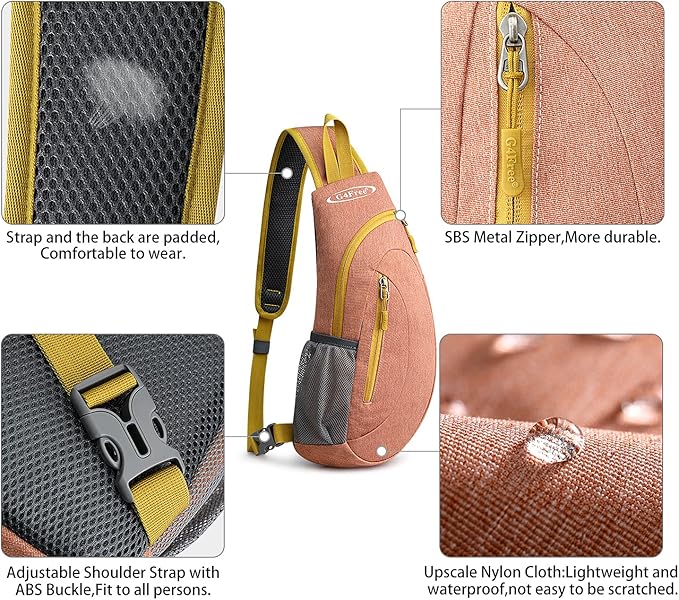 G4Free Sling Bag for Men Women, Small Crossbody Backpack Lightweight Chest Shoulder Bags for Travel, Outdoor and Sports (Light orange)