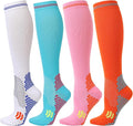Kickticks 4 Pairs Compression Socks for Woman & Man Unisex 20-30mmHg Knee high Plus Size Wide Calves for Flying Running…