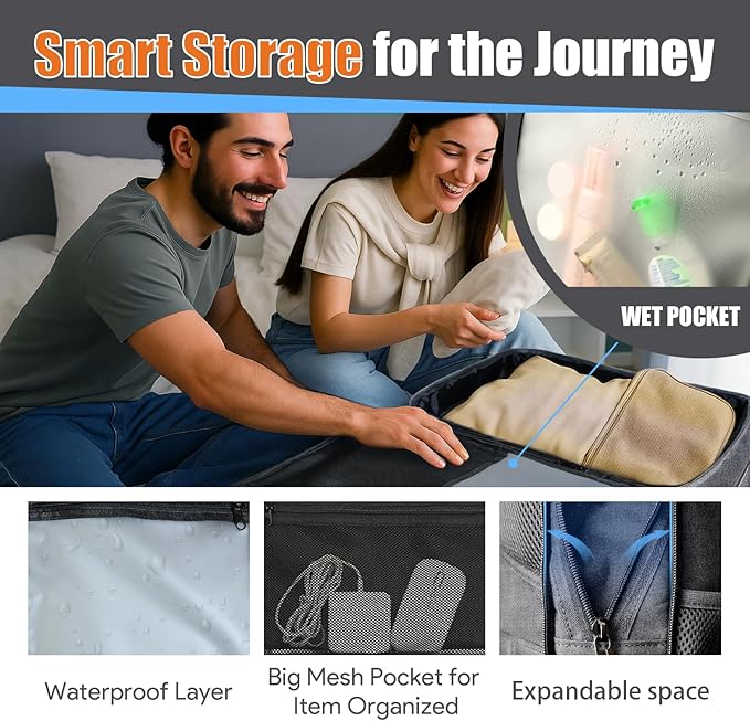 Carry On Backpack, Travel Laptop Backpack, Expandable 40-50L Large Luggage TSA Flight Approved Anti-Theft Laptop Bag, Sturdy 17 Inch TSA Friendly Water Resistant Business Bag for Men, Grey