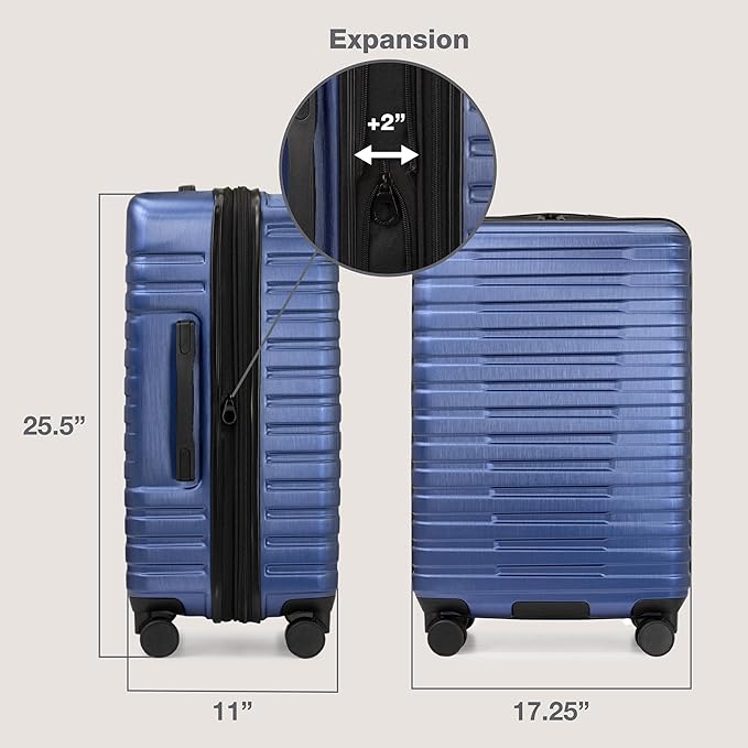 U.S. Traveler Boren Polycarbonate Hardside Rugged Travel Suitcase Luggage with 8 Spinner Wheels, Aluminum Handle, Navy, 3-Piece Set, USB Port in Carry-On