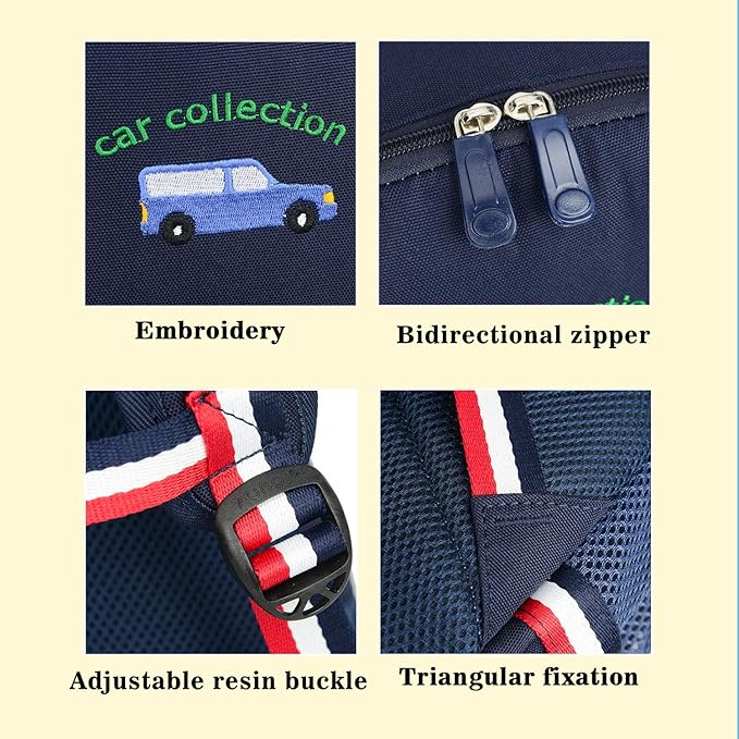 willikiva Cartoon Bus 12 Kindergarten Backpack for Kids Girls and Boys,Waterproof Preschool Toddler Backpack Wiht Leash and Safety Harness(Deep Blue)